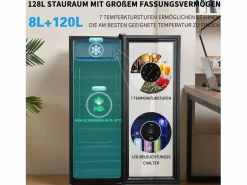 Refrigerador 128L, con 3 estantes ajustables y puerta de vidrio, -10 ° C a 10 ° C, 90 kWh/año, eficiencia energética F, 40x41x109.5cm^DripeX Hot