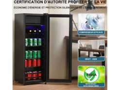 Refrigerador 128L, con 3 estantes ajustables y puerta de vidrio, -10 ° C a 10 ° C, 90 kWh/año, eficiencia energética F, 40x41x109.5cm^DripeX Hot