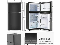 DripeX Refrigerador 22L+38L con LED, pies ajustables, 172 kWh/año, -27 ° C a 13 ° C, 7 nivel de temperatura, Energía E, 42x45.5x86.8 cm Negro Outlet