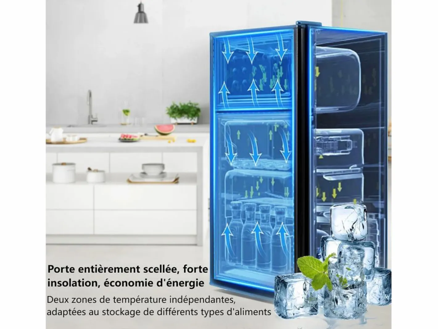 DripeX Refrigerador 22L+38L con LED, pies ajustables, 172 kWh/año, -27 ° C a 13 ° C, 7 nivel de temperatura, Energía E, 42x45.5x86.8 cm Negro Outlet