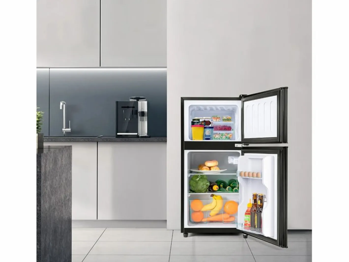 DripeX Refrigerador 22L+38L con LED, pies ajustables, 172 kWh/año, -27 ° C a 13 ° C, 7 nivel de temperatura, Energía E, 42x45.5x86.8 cm Negro Outlet