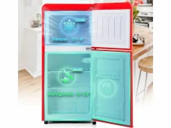 DripeX Refrigerador 22L+38L, doble puerta con LED y pies ajustables, clase E, -27°C-13°C, 102 kWh/año, , 42x45.5x88.8cm Rojo Online