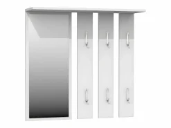 TOPESHOP REGGY - Perchero de pared + espejo grande - 6 ganchos dobles - Estante - Mueble de entrada - 85x82x15cm Blanco