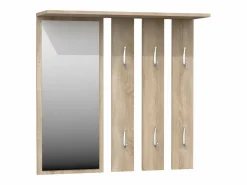 TOPESHOP Perchero|REGGY - Perchero de pared + espejo grande - 6 ganchos dobles - Estante - Mueble de entrada - 85x82x15cm