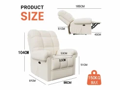 DripeX Sillón Escandinavo|Relájate sillón de terciopelo eléctrico de teddy, silla de ocio ajustable con USB, anti -estatal con reposapiés - 96x97x104cm