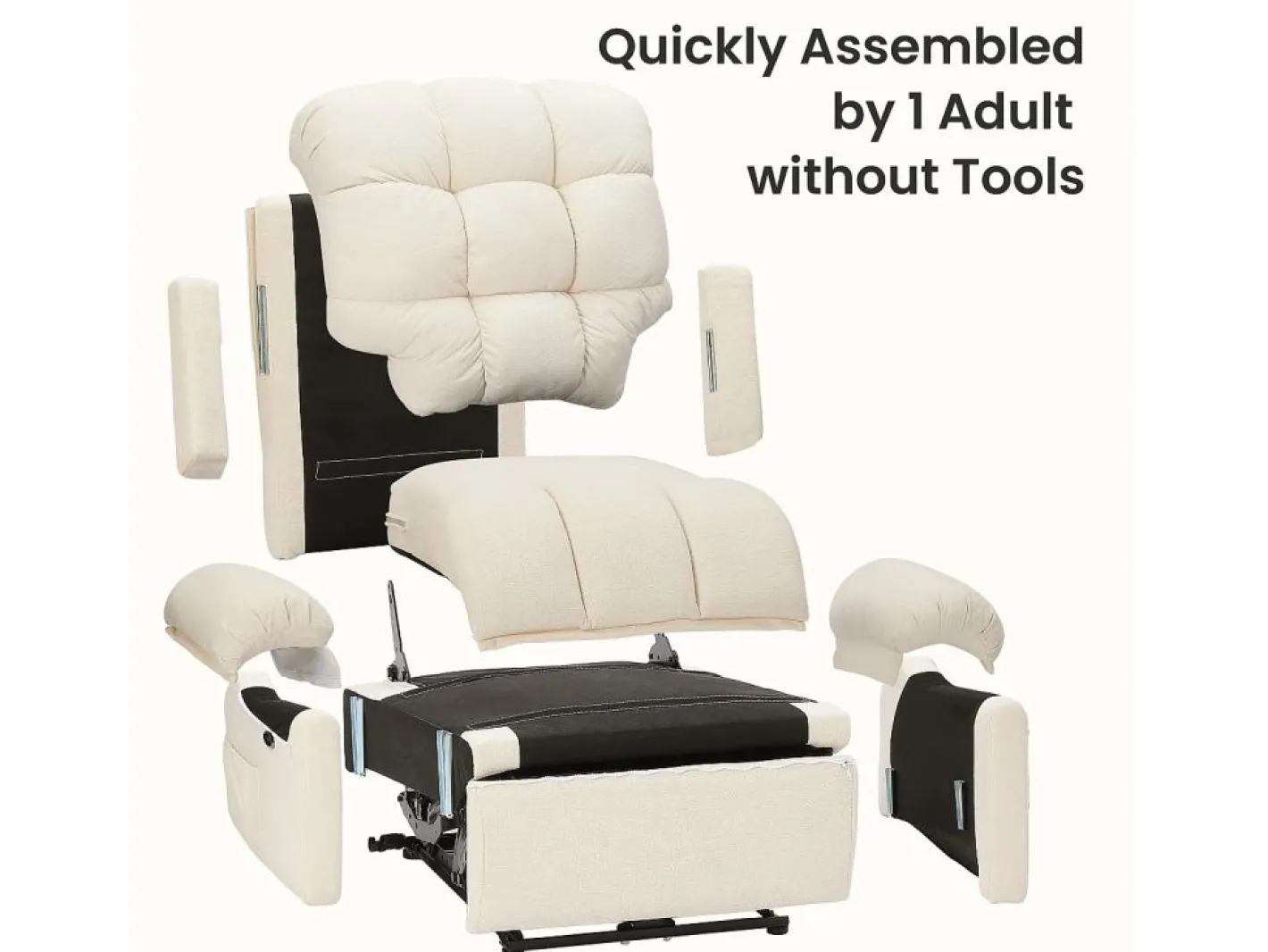 DripeX Sillón Escandinavo|Relájate sillón de terciopelo eléctrico de teddy, silla de ocio ajustable con USB, anti -estatal con reposapiés - 96x97x104cm