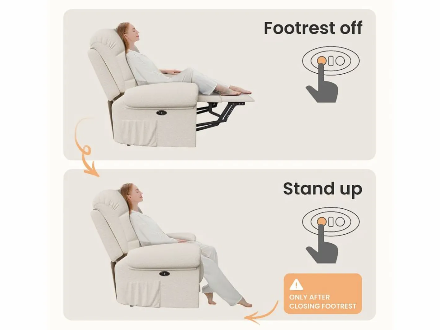 DripeX Sillón Escandinavo|Relájate sillón de terciopelo eléctrico de teddy, silla de ocio ajustable con USB, anti -estatal con reposapiés - 96x97x104cm