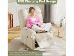 Relájate sillón de terciopelo eléctrico de sillón, silla de ocio ajustable con USB, respaldo ajustable, antiestático con reposapiés - 96x97x104cm^DripeX Online