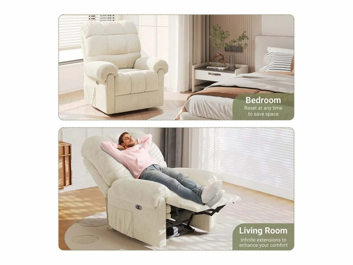 Relájate sillón de terciopelo eléctrico de sillón, silla de ocio ajustable con USB, respaldo ajustable, antiestático con reposapiés - 96x97x104cm^DripeX Online