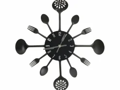 Reloj de pared diseño cuchara y tenedor 40 cm aluminio ES528387 Negro