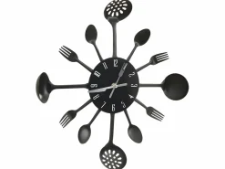 Reloj de pared diseño cuchara y tenedor 40 cm aluminio ES528387 Negro