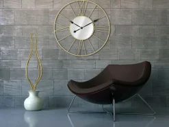 Reloj de pared redondo de metal 80 cm con espejo Stick Dorado Sale