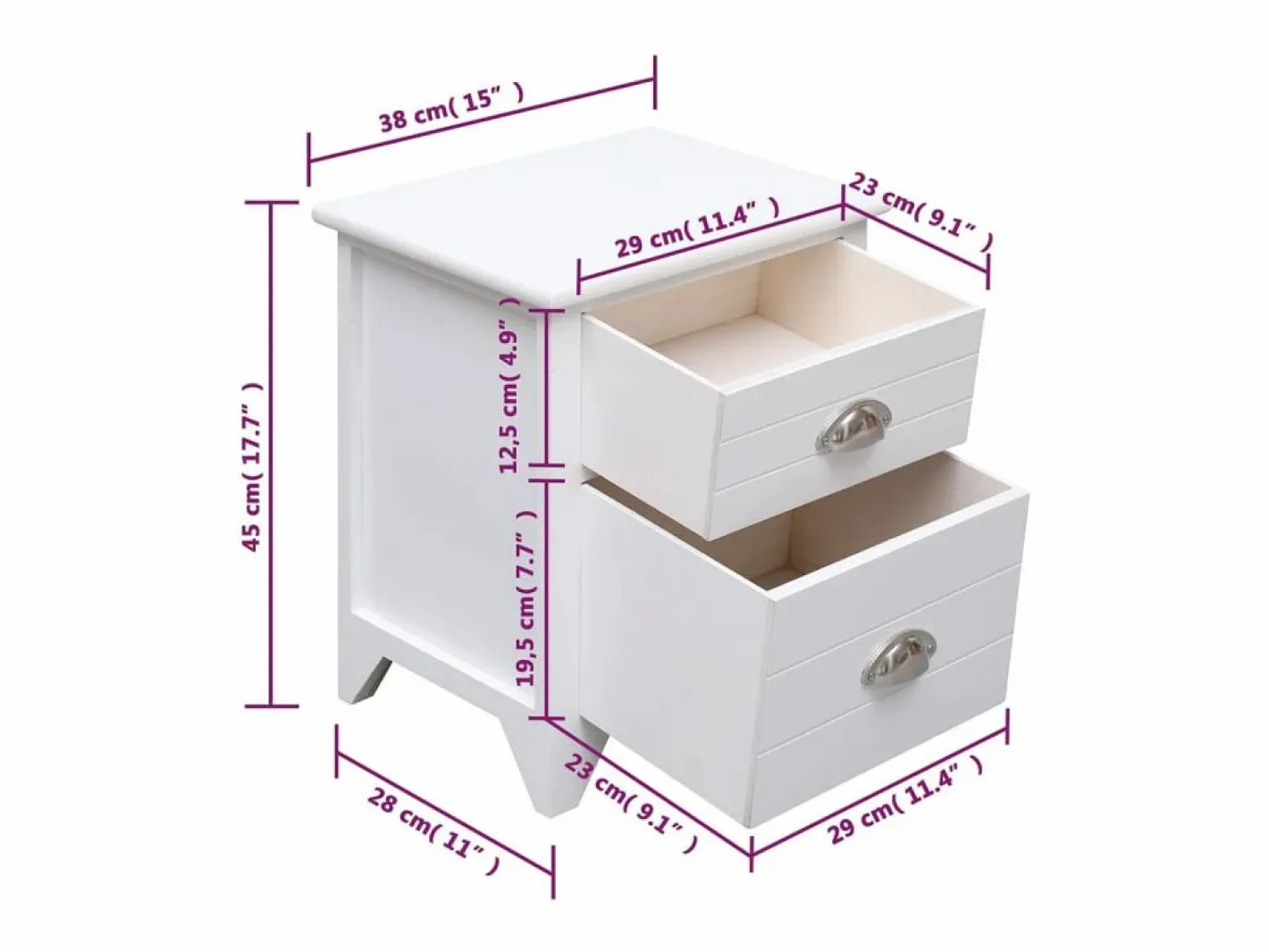 Relor Mesitas de noche con 2 cajones 2 unidades blancas^Garden Furniture Best