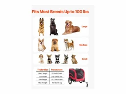 Transportín De Paseo Para Animales|Remolque bicicleta SucceBuy para Perro, Carga 45 kg, Porta Animales de Compañía de Bicicletas, Marco Plegable Fácil con Rueda a Liberación Rápida, Reflector