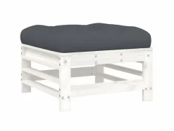 Reposapiés de jardín con cojín madera maciza de pino ES80569 Blanco Outlet