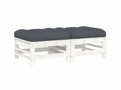 Reposapiéss de jardín con cojines 2 uds madera maciza pino ES14437 Blanco Outlet