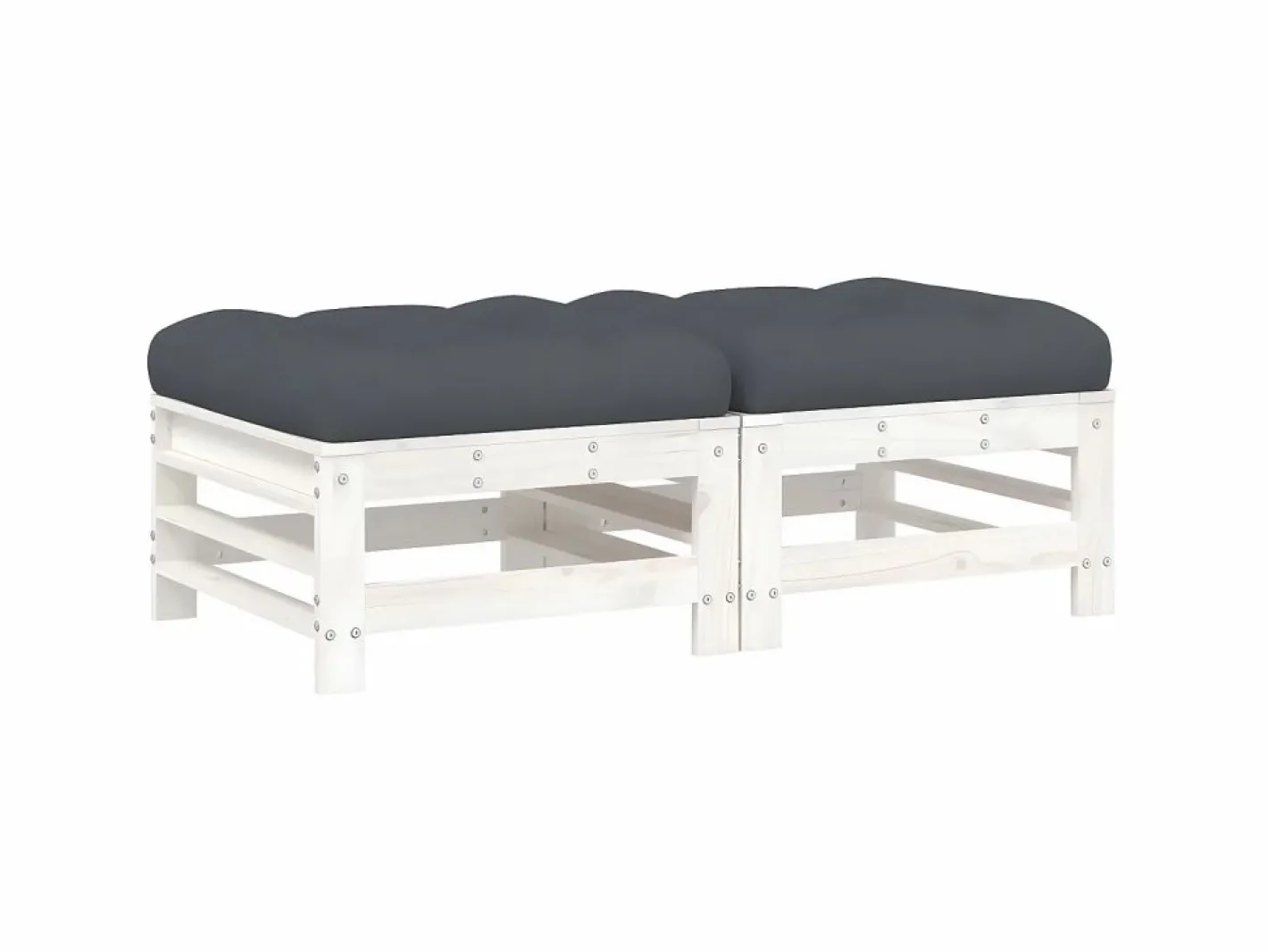 Reposapiéss de jardín con cojines 2 uds madera maciza pino ES14437 Blanco Outlet