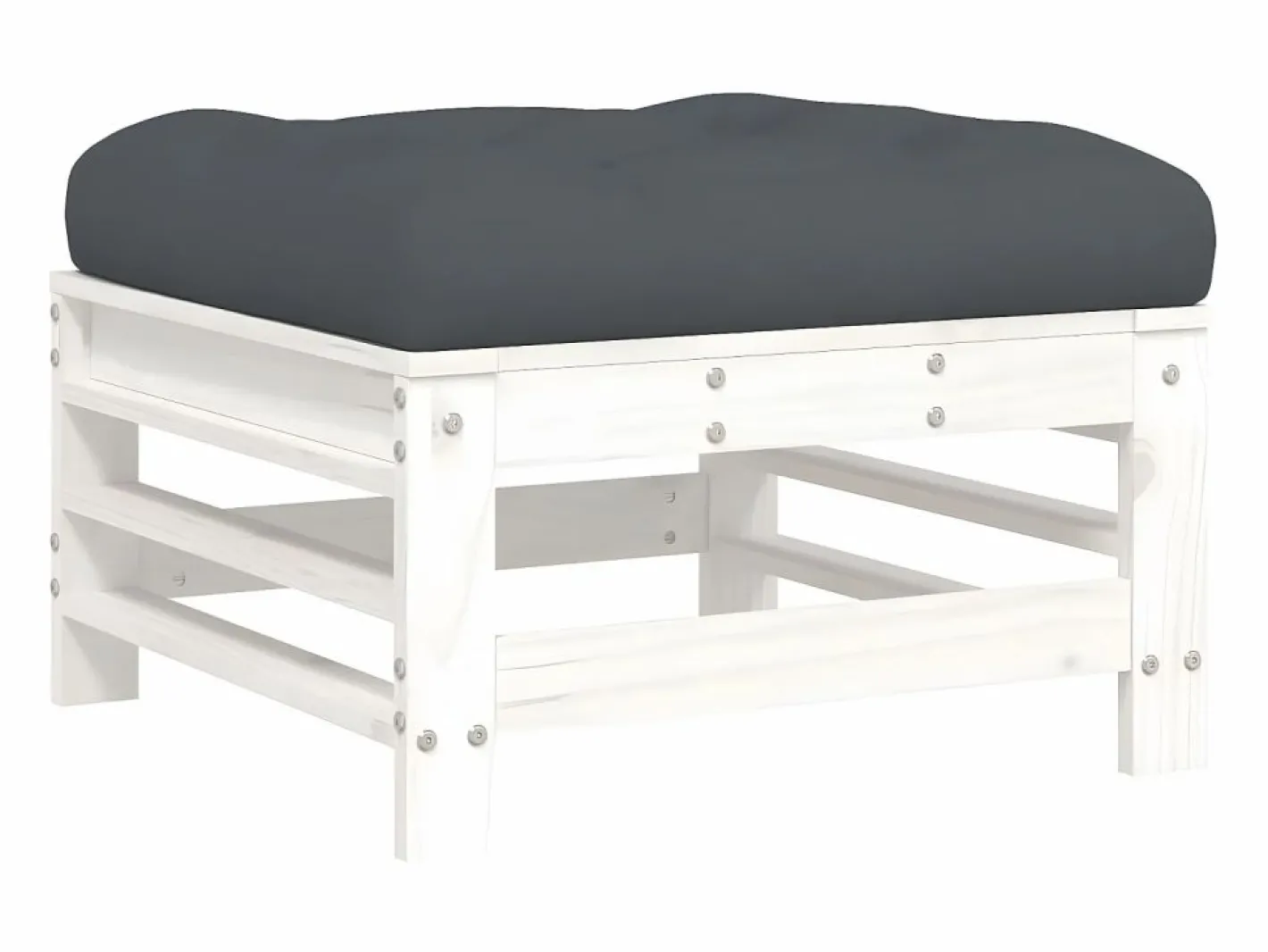 Reposapiéss de jardín con cojines 2 uds madera maciza pino ES14437 Blanco Outlet