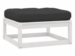 Reposapiéss de jardín con cojines 2 uds madera maciza pino ES25658 Blanco Outlet