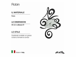 Reloj De Pared|Robin - Reloj de pared moderno , Ø45 cm, silencioso, acero creativo, Fabricado en Italia