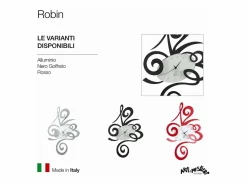 Reloj De Pared|Robin - Reloj de pared moderno , Ø45 cm, silencioso, acero creativo, Fabricado en Italia