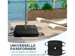 Sombrilla|Saco de arena para sombrilla, 2 bolsas rellenables de 50 kg, tela Oxford, negro (50 x 50 x 18 cm)