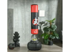 Homcom Aparato De Musculación|Saco de boxeo negro, rojo 60x60x180 cm