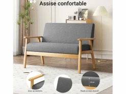 DripeX Sala de estar moderna de 2 a 2 -Seuter, en tela de lino, marco de madera, , 107x60x76cm Gris Online