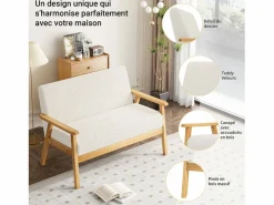 DripeX Sala de estar moderna del sofá de 2 a la plantilla, en Teddy Fleece, Wooden Sneting, , 107x60x76cm Beige Best