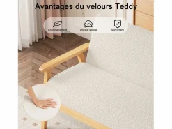 DripeX Sala de estar moderna del sofá de 2 a la plantilla, en Teddy Fleece, Wooden Sneting, , 107x60x76cm Beige Best