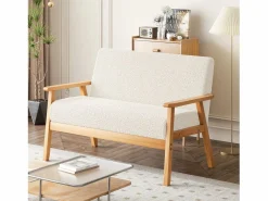 DripeX Sala de estar moderna del sofá de 2 a la plantilla, en Teddy Fleece, Wooden Sneting, , 107x60x76cm Beige Best