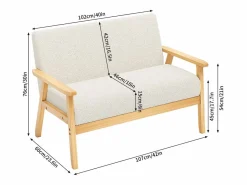 DripeX Sala de estar moderna del sofá de 2 a la plantilla, en Teddy Fleece, Wooden Sneting, , 107x60x76cm Beige Best