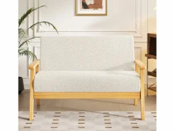 DripeX Sala de estar moderna del sofá de 2 a la plantilla, en Teddy Fleece, Wooden Sneting, , 107x60x76cm Beige Best