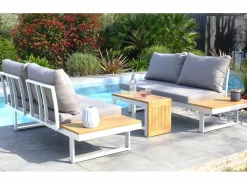 Dcb Garden Salón de jardín 4 plazas de madera de acacia y aluminio Blanco