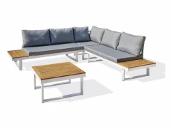 Dcb Garden Salón de jardín 5 plazas en madera de acacia y aluminio Blanco New