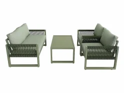 Salón de jardín 4 plazas metal: 1 sofá 2 plazas, 2 sillones y mesa centro vidrio templado -^DripeX Online