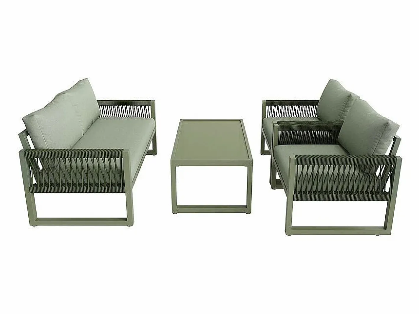 Salón de jardín 4 plazas metal: 1 sofá 2 plazas, 2 sillones y mesa centro vidrio templado -^DripeX Online