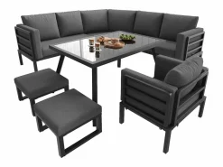 ModernLuxe Salones De Jardín|Salón de jardín, conjunto de muebles para 8 plazas, en hierro galvanizado, 1 sillón y 2 taburetes, sofá de esquina, mesa de comedor,
