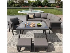 ModernLuxe Salones De Jardín|Salón de jardín, conjunto de muebles para 8 plazas, en hierro galvanizado, 1 sillón y 2 taburetes, sofá de esquina, mesa de comedor,