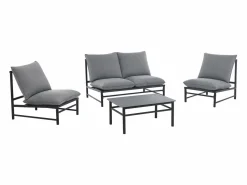 MYLIA Salón de jardín de aluminio: un sofá de 2 plazas, 2 sillones y una mesa de centro - Antracita - LISMO de Gris antracita Discount