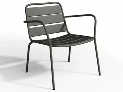 Salón de jardín de metal: 2 sillones bajos apilables y mesas apilables^MYLIA New