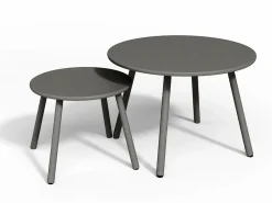 Salón de jardín de metal: 2 sillones bajos apilables y mesas apilables^MYLIA New