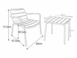 Salón de jardín de metal : 2 sillones bajos apilables y 1 mesa auxiliar cuadrada^MYLIA
