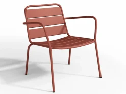 MYLIA Salones De Jardín|Salón de jardín de metal : 2 sillones bajos apilables y una mesa auxiliar