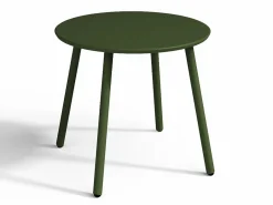 MYLIA Salones De Jardín|Salón de jardín de metal verde kaki: 2 sillones bajos apilables y una mesa auxiliar
