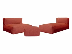 MYLIA Salón de jardín de tela 4 plazas: 1 sofá, 1 Chaise longue y un puf - Terracotta - NOUMARA de Terracota Clearance