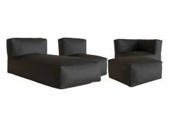 MYLIA Salón de jardín de tela - 1 sillón 1 ángulo 1 chaise longue 1 puf NOUMARA Terracota New