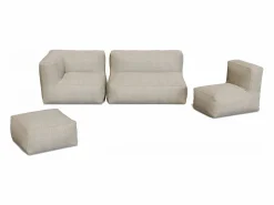 MYLIA Salón de jardín en tela bouclé 5 plazas: 1 sofá, 1 sillón, 1 rinconera y 1 puf - - NOUMARA de Beige Discount