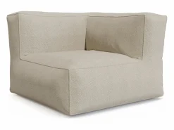 MYLIA Salón de jardín en tela bouclé 5 plazas: 1 sofá, 1 sillón, 1 rinconera y 1 puf - - NOUMARA de Beige Discount