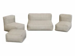 Salón de jardín en tela bouclé 5 plazas: 1 sofá, 2 sillones y un puf - - NOUMARA de^MYLIA Clearance